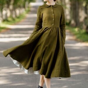 SON DE FLOR LINEN CLASSIC GREEN DRESS